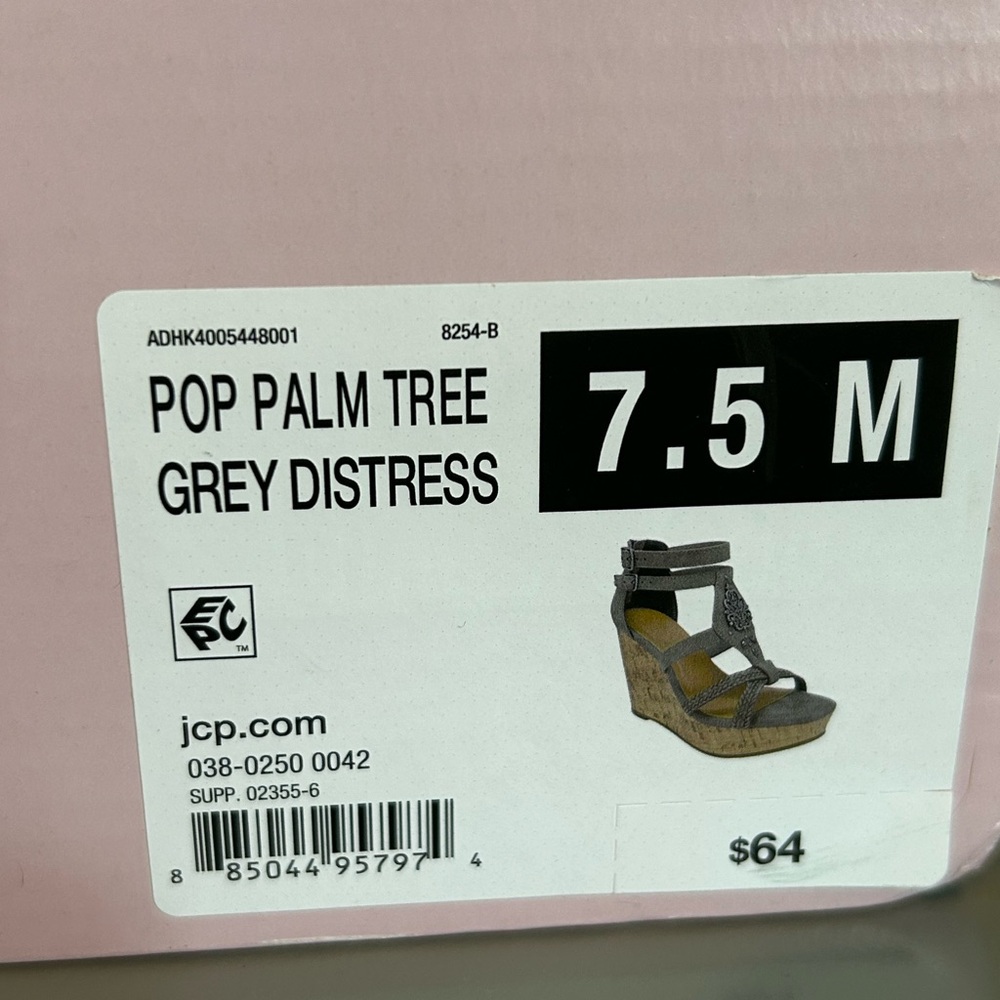 Pop Palm Tree Grey Distress Wedges, Size 7.5 - Picture 8 of 8